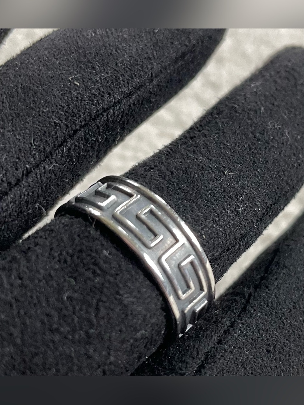 Sterling Silver Greek Key Pattern Men’s Ring - Black and Silver
